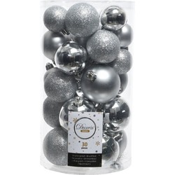 30x Kunststof kerstballen glanzend/mat/glitter zilver kerstboom versiering/decoratie - Kerstbal