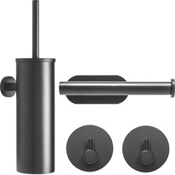 XIVADA Toiletset - Wc Rolhouder - Handdoekhaak - Toiletborstel - Zwart