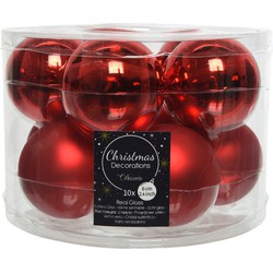 Decoris Kerstballen set - 10x stuks - kerst rood - glas - 6 cm - Kerstbal