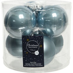 24x stuks glazen kerstballen lichtblauw 8 cm mat/glans - Kerstbal
