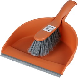 Urban Living Stoffer en blik set - oranje - zachte borstel - kunststof - 32 x 22 cm - Stoffer en blik