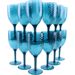OTIX Kunststof Wijnglazen - Herbruikbaar - Set van 12 - voor Rode en Witte Wijn - Blauw - 350ml - HARBOR