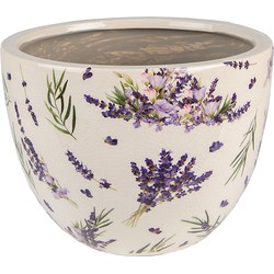 Clayre & Eef Bloempot  Ø 20x15 cm Paars Groen Keramiek Lavendel Bloempot binnen