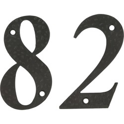 AMIG Huisnummer 82 - massief gesmeed staal - 10cm - incl. bijpassende schroeven - zwart - Huisnummers
