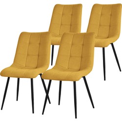 Eetkamerstoelen set van 4 mosterdgeel Keukenstoel met polyester hoes en stalen poten ML design