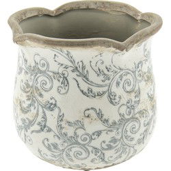 Clayre & Eef Bloempot  Ø 18x17 cm Beige Grijs Keramiek Rond Bloemen Bloempot binnen