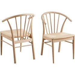 Eetkamerstoel - Naturel - Hout - Zithoogte 46cm - Dolen - Set van 2