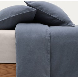 Kave Home - Blauwe set dekbedovertrek en kussenslopen Simmel van katoen en linnen voor een bed van 90