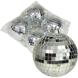 Othmar Decorations disco kerstballen - 4x - zilver - 8 cm - kunststof - Kerstbal