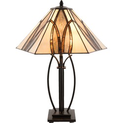 LumiLamp Tiffany Tafellamp  51x44x66 cm  Bruin Beige Glas Tiffany Bureaulamp