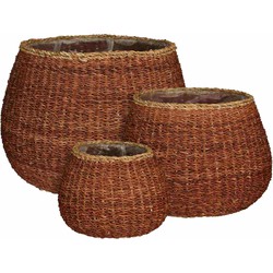 Mica Decorations Mand Athos - 45x45x35 cm - Zeegras - Bruin - Set van 3