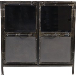 HSM Collection-Vitrinekast Brooklyn Laag 2 Deur-90x40x90-Grijs-Metaal/Glas