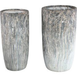PTMD Bloempot Miah - 40x40x74 cm - Keramiek - Grijs - Set van 2