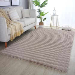 Ambiance Fluffy - Hoogpolig Vloerkleed - Uni Effen Kleur - Beige - Woonkamer Tapijt - Met Katoenen Rug- 140x200 CM