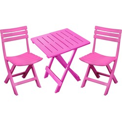 Sunnydays Klapstoelen 2x met bijzettafeltje set - buiten - roze - kunststof - Klapstoelen