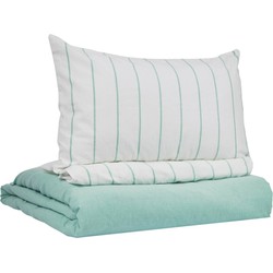 Kave Home - Set Gaitana turquoise dekbedovertrek, hoeslaken, kussenhoes GOTS katoen & linnen 60x120cm