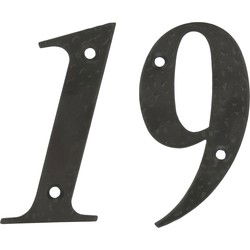 AMIG Huisnummer 19 - massief gesmeed staal - 10cm - incl. bijpassende schroeven - zwart - Huisnummers