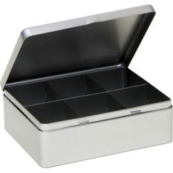 Zilveren 6-vaks theedoos/theekist - 20 x 16 x 7 cm - Theezakjes - Theedozen