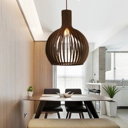 Groenovatie Lille Houten Design Hanglamp, E27 Fitting, ⌀45x54cm, Zwart