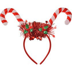 Clayre & Eef Kerst Haarband Rood Kunststof Zuurstok Kerst