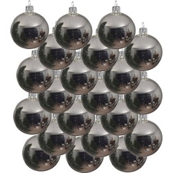 18x Glazen kerstballen glans zilver 6 cm kerstboom versiering/decoratie - Kerstbal