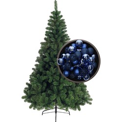 Bellatio Decorations kunst kerstboom 180 cm met kerstballen kobalt blauw - Kunstkerstboom