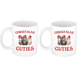 4x stuks kerstcadeau kerst mokken/bekers Christmas cuties met kittens / katten Kerstmis 300 ml - Bekers