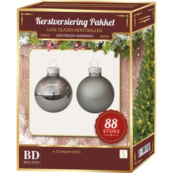 Titanium grijze kerstballen pakket 88-delig Christmas Christmas Titan Grey Glass - Kerstbal