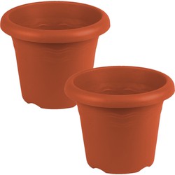 Set van 4x stuks terra cotta ronde plantenpotten/bloempotten kunststof diameter 14 cm - Plantenpotten