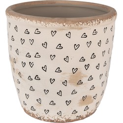 Clayre & Eef Bloempot  Ø 16x16 cm Beige Zwart Keramiek Hartjes Bloempot Binnen
