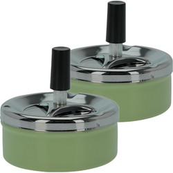 Set van 2x stuks druk en draai tafel asbak metaal groen/chrome 9 x 5 cm - Asbakken