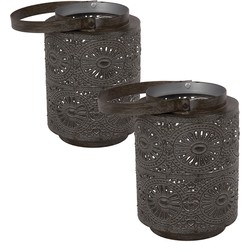 Set van 2x stuks metalen theelichthouder / lantaarn bruin 16 cm - Waxinelichtjeshouders