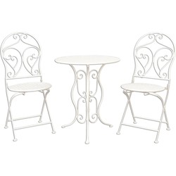 Clayre & Eef Bistroset Bistrotafel Bistrostoel 3-delig  Ø 60x70 Beige Ijzer Balkonset