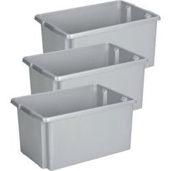 Sunware opslagbox - 3x - kunststof - 51L - grijs - 59 x 39 x 29 cm - Opbergbox