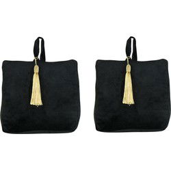 Mars & More Deurstopper - 2x - fluweel - zwart kleurig - 17 cm - Deurstoppers