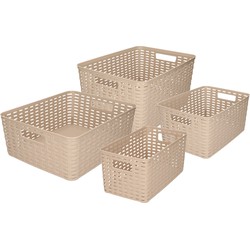 Set van 4x stuks opbergboxen/opbergmandjes rotan taupe kunststof - Opbergbox