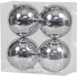 4x Kunststof kerstballen glanzend zilver 12 cm kerstboom versiering/decoratie - Kerstbal