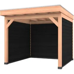 Douglas overkapping 300 x 300, met zwarte achterwand en twee zijwanden, Westwood Comfort Green