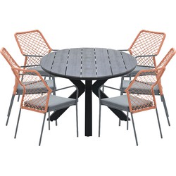 Garden Impressions Ross tuinset 7-delig koper - Tulli tuintafel ovaal 220x115 cm grey teak look