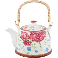 Clayre & Eef Theepot met Filter  700 ml Beige Roze Keramiek Rond Bloemen Theekan