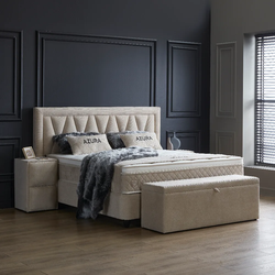 Boxspring bed met opbergruimte - 160x200 cm - Beige - Opbergbed Azura Inclusief 30 cm matras en topper HR- Koudschuim