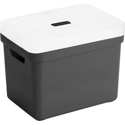 Opbergboxen/opbergmanden zwart van 18 liter kunststof met transparante deksel - Opbergbox