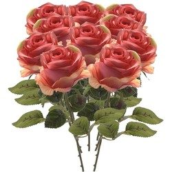 10x Kunstbloemen steelbloem roze Roos 45 cm - Kunstbloemen