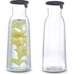 Zeller Karaf - 3x - met siliconen deksel - transparant - 1000 ml - glas - Karaffen