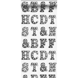 ESTAhome behang houten licht letters zwart en wit