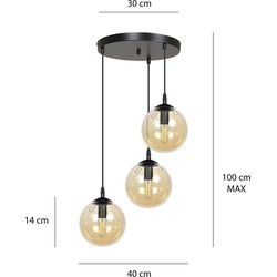Kerteminde 3 lamp amber bol 14 cm hanglamp rond met regelbare hoogte 3x E14