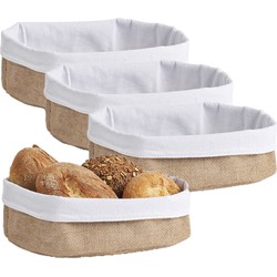 4x Jute broodmandjes voor kleine broodjes 26 x 18 cm - broodmand