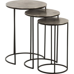 J-line - Set Van 3 Bijzettafels Rond Aluminium Zwart/grijs - 42x42x60cm