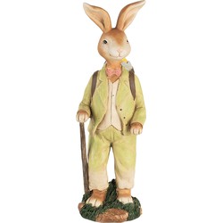 Clayre & Eef Decoratie Beeld Konijn en Kuikentje 32 cm Bruin Groen Kunststof
