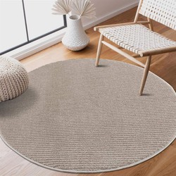 Rond Laagpolig vloerkleed - Junius Effen Gestreept Beige - 200 X 200 CM